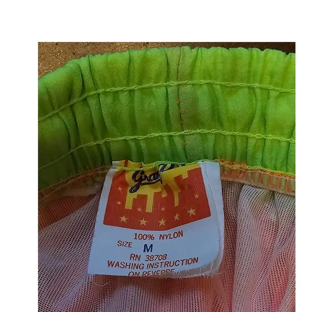 Vintage GrandPrix 90s Neon Orange Green Colorblock Nylon Shorts Lined Size M